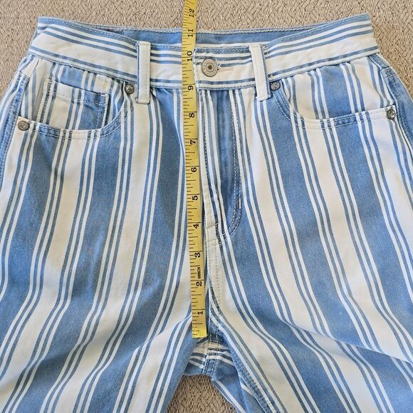 American Eagle Blue and White Striped Mom Jeans - Size 0 Long - Picture 8 of 11